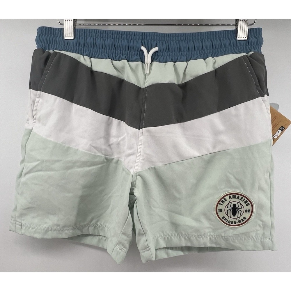 Disney Parks Spiderman Swim Trunks Shorts Blue Colorblock Medium New NWT
